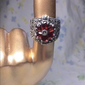 Garnet marcasite sterling silver ring